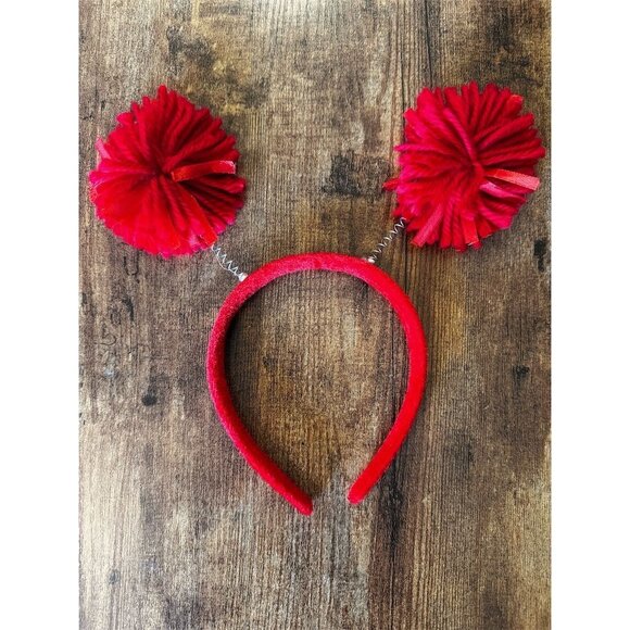 Red Pom Pom Headband Fun Party Costume Accessory Adult Unisex - Picture 1 of 2